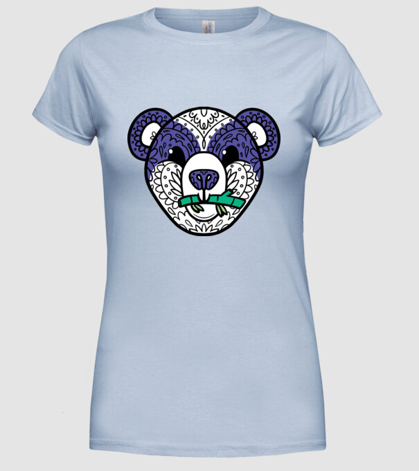 Mandala Panda model albastru deschis pe tricou
