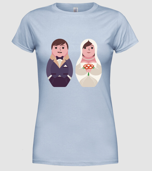 Matrioșka Căsătorie model albastru deschis pe tricou