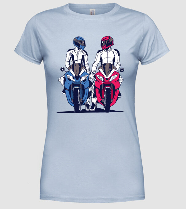 Cuplu de motocicliști model albastru deschis pe tricou