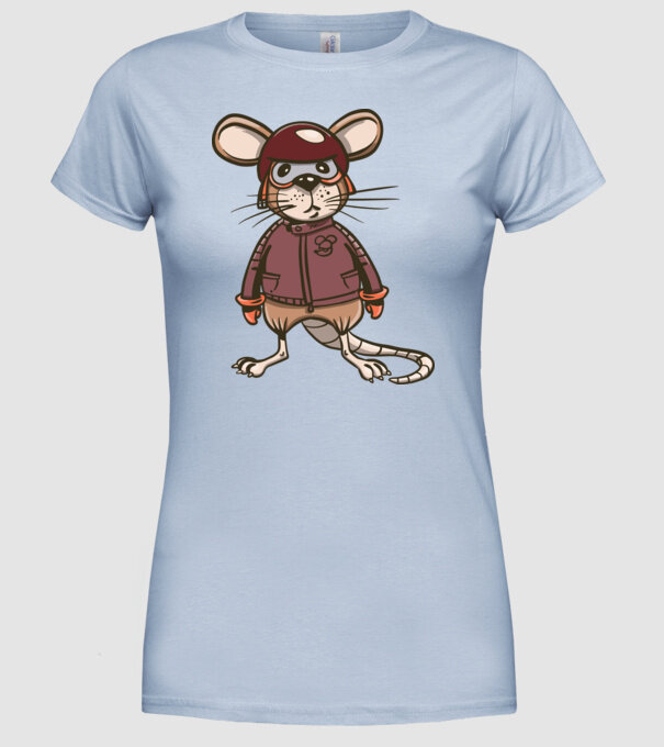 Șobolan motociclist model albastru deschis pe tricou