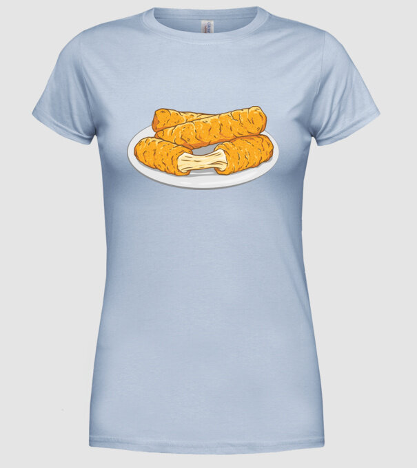 Fâșii de mozarella model albastru deschis pe tricou