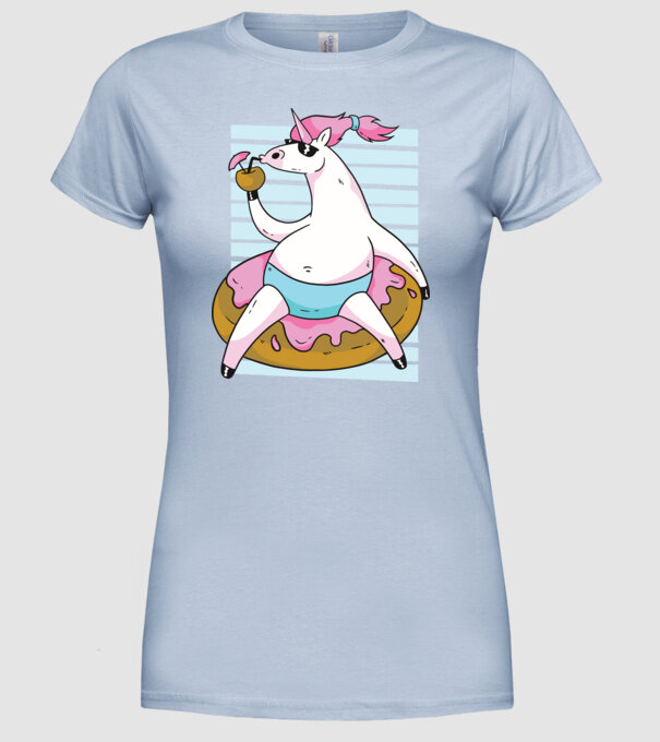 Unicorn în vacanță model albastru deschis pe tricou