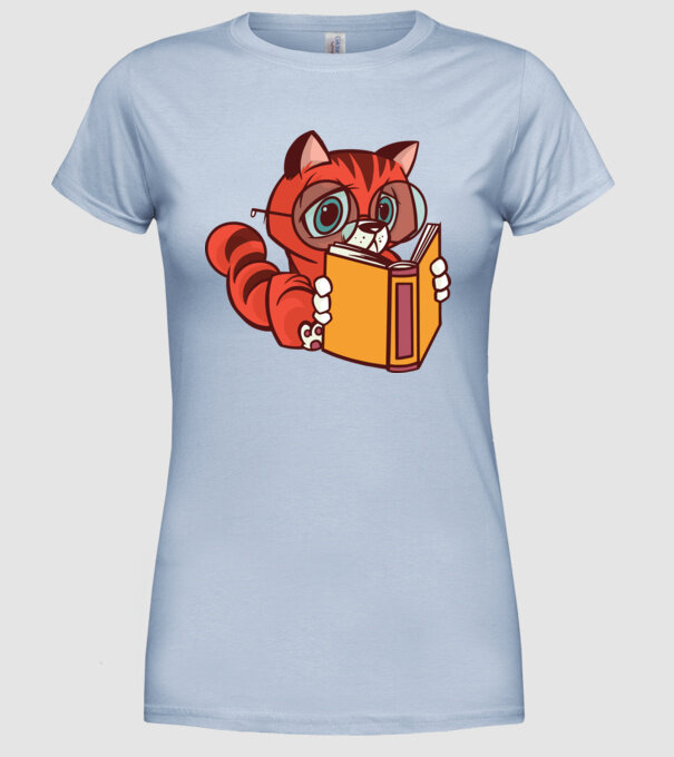 Pisică cititoare model albastru deschis pe tricou