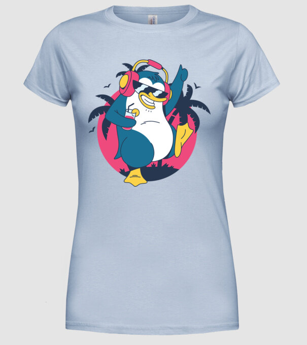 Pinguin de Petrecere model albastru deschis pe tricou