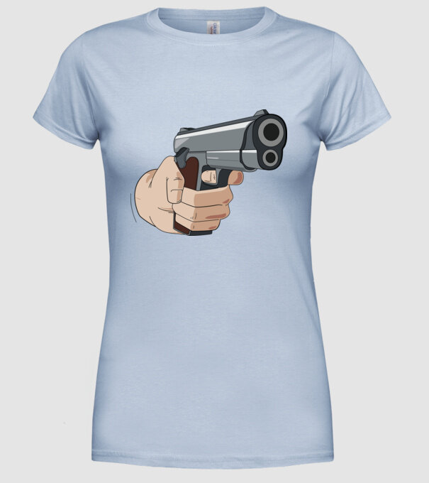 Pistol model albastru deschis pe tricou