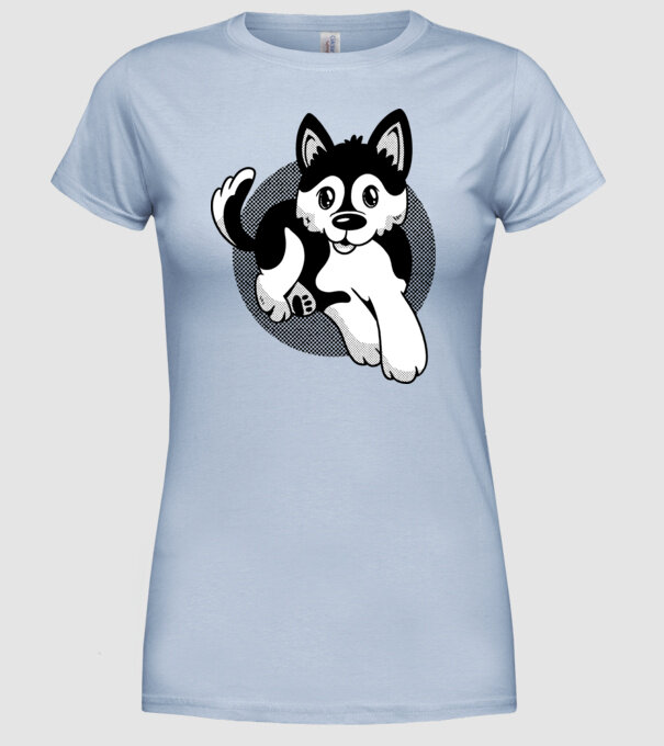 Câine Pomsky model albastru deschis pe tricou
