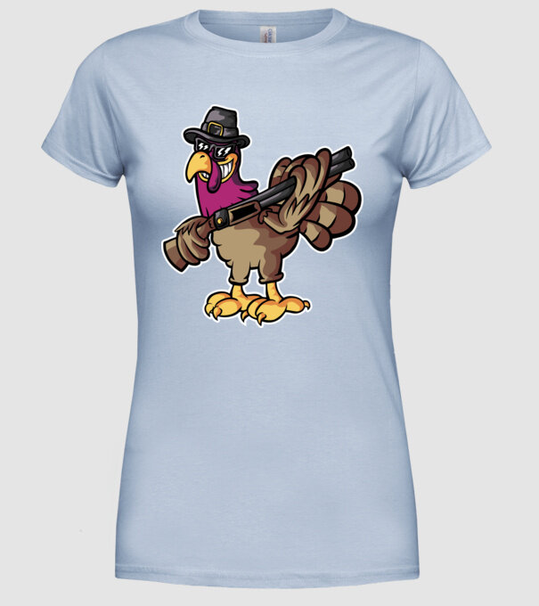 Shotgun Curcan model albastru deschis pe tricou