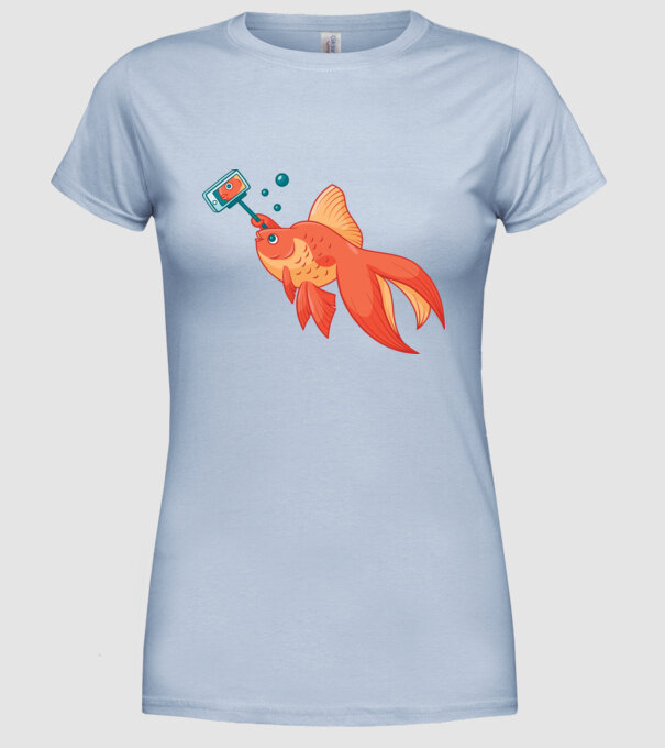 Selfish - Pește făcând selfie model albastru deschis pe tricou