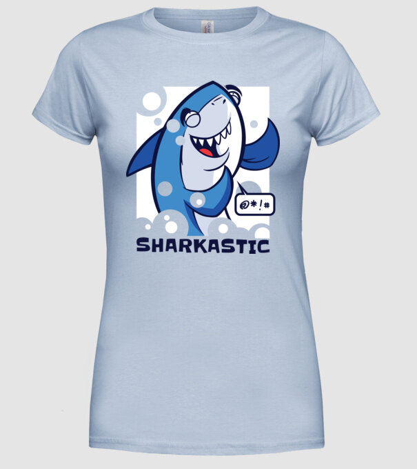 Sharkastic - Rechinul sarcastic model albastru deschis pe tricou
