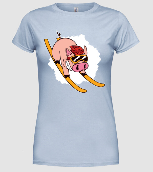 Porcușor schior model albastru deschis pe tricou
