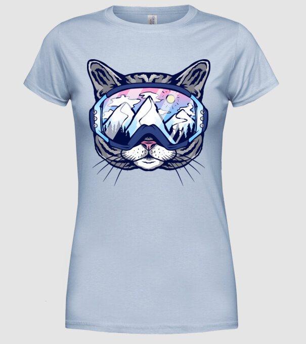 Pisică schior model albastru deschis pe tricou