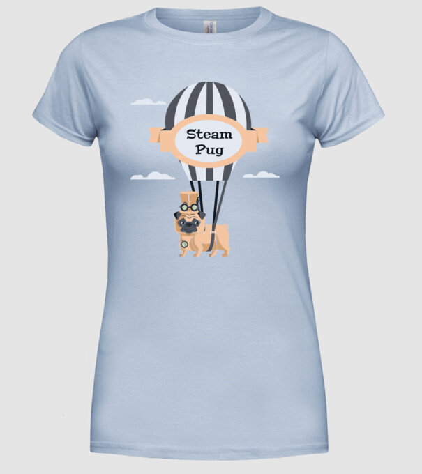 Steampug - mops model albastru deschis pe tricou