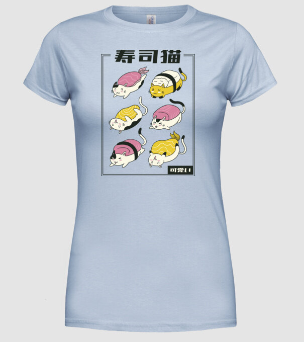 Pisicuțe Sushi model albastru deschis pe tricou