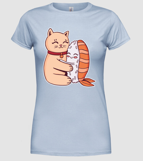 Sushi cu Pisică model albastru deschis pe tricou