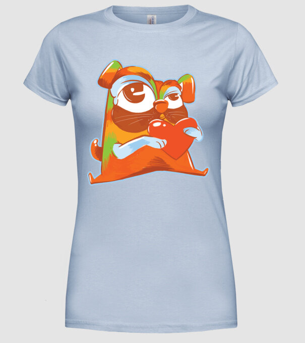 Mops colorat model albastru deschis pe tricou