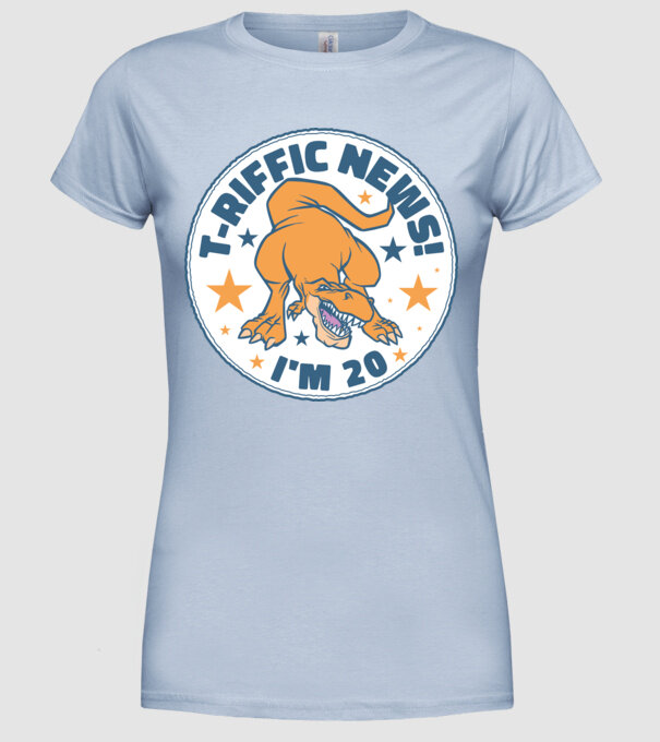 'T-rex Terrific news i''m 20' model albastru deschis pe tricou