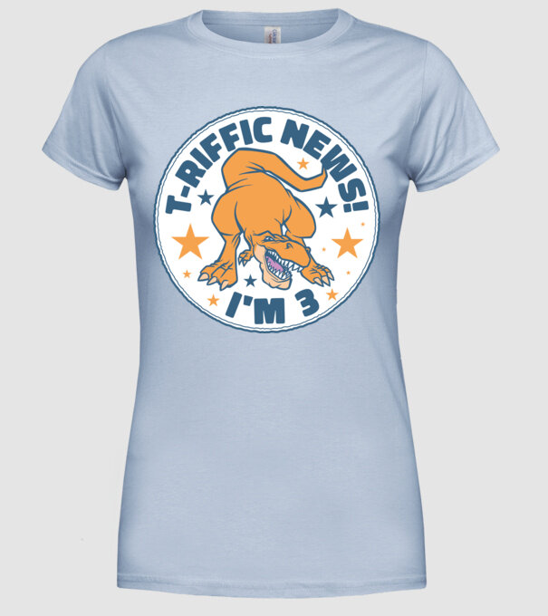 'T-rex Terrific news i''m 3' model albastru deschis pe tricou