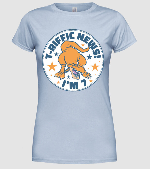 'T-rex Terrific news i''m 7' model albastru deschis pe tricou