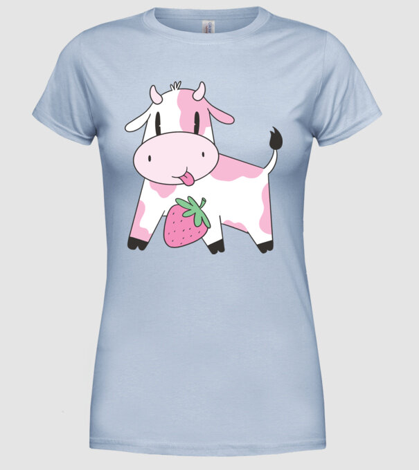 Vacă cu căpșuni model albastru deschis pe tricou
