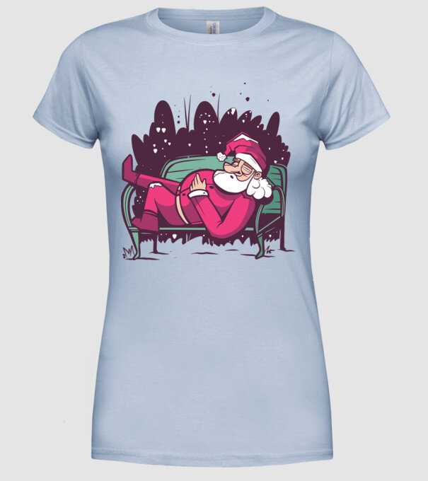 Moș Crăciun doarme model albastru deschis pe tricou