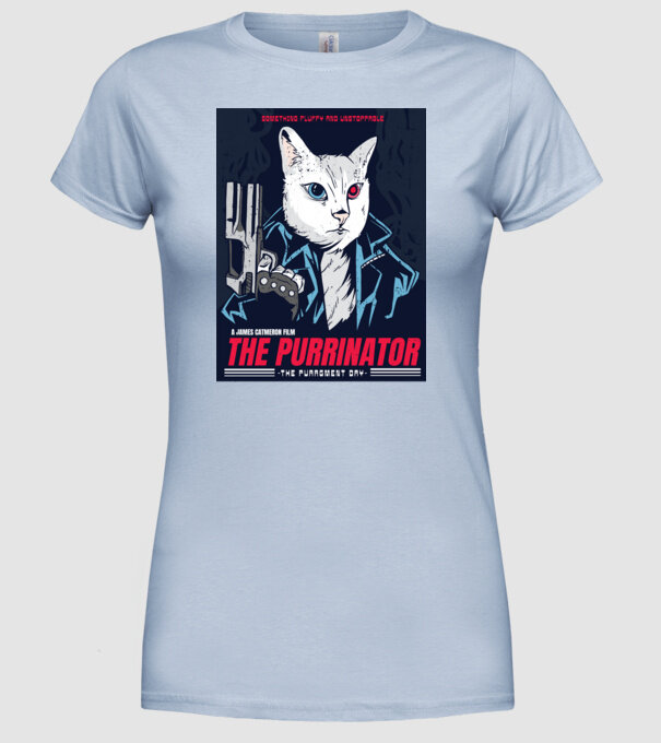 The Purrinator Pisică model albastru deschis pe tricou