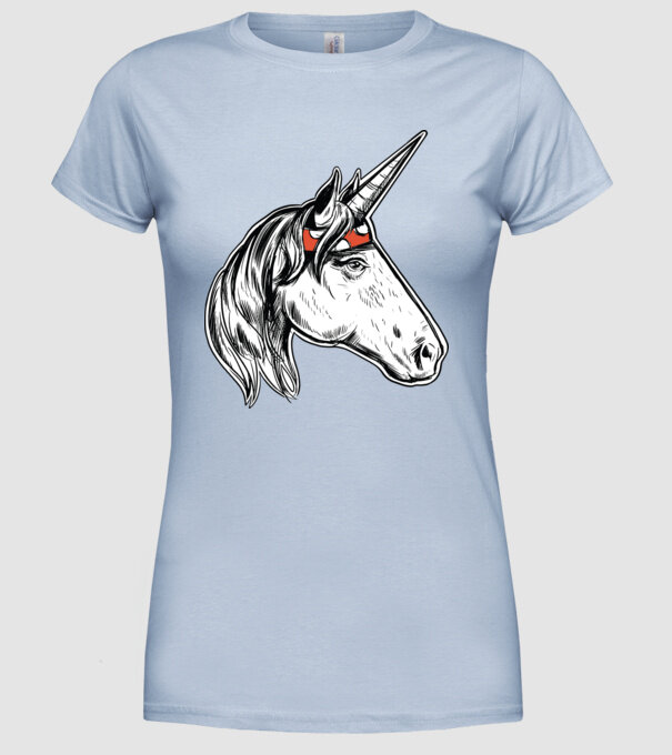 Cal Unicorn model albastru deschis pe tricou