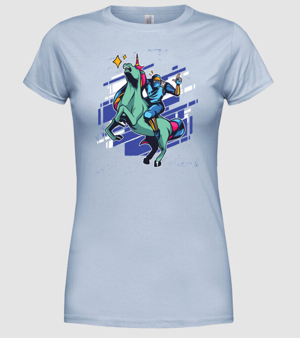 Unicorn Ninja model albastru deschis pe tricou