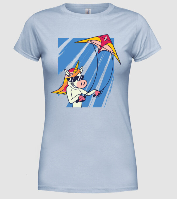 Unicorn lansează zmeie tricou drăguț model albastru deschis pe tricou