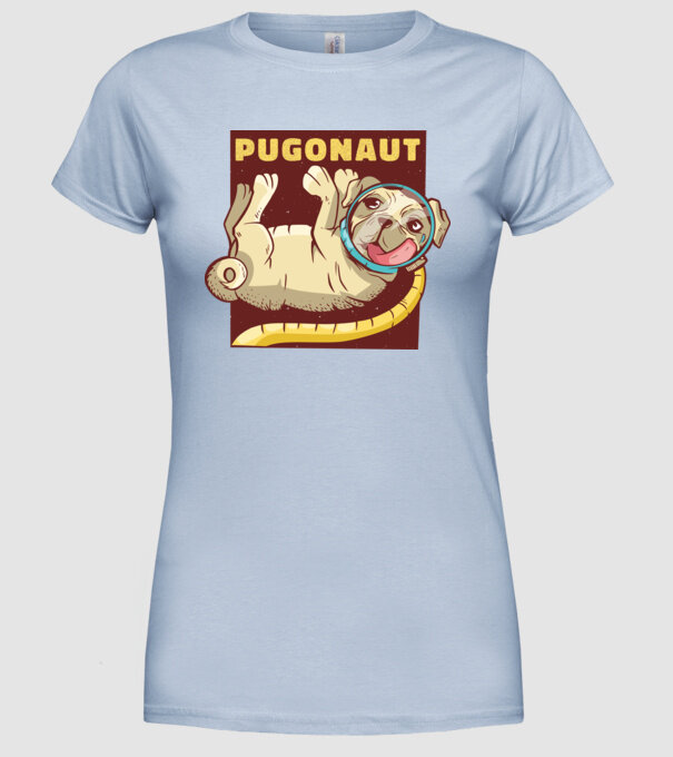 Mops Astronaut model albastru deschis pe tricou