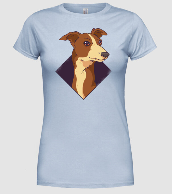 Cap câine Whippet model albastru deschis pe tricou