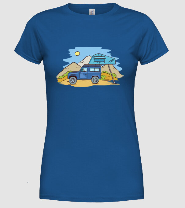 Mașină de camping model albastru regal pe tricou