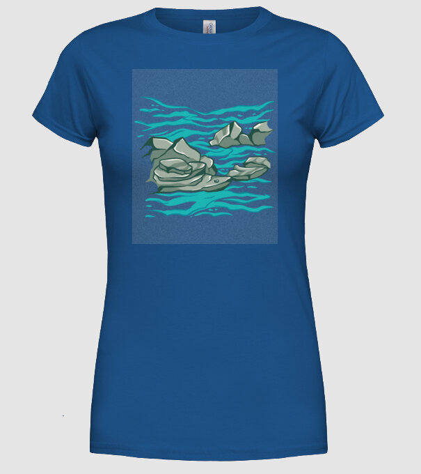 Oceanul cu Stânci model albastru regal pe tricou