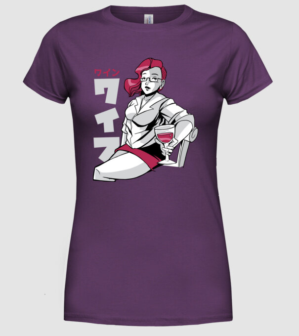 Anime fată cu vin model mov pe tricou