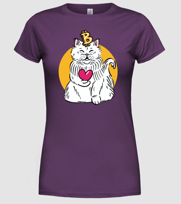 Pisică Bitcoin model mov pe tricou