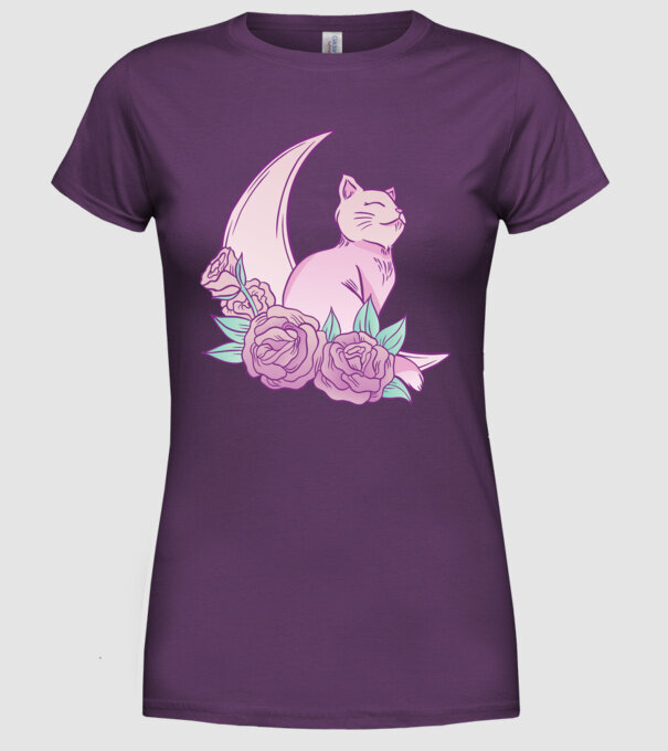 Pisică pe lună model mov pe tricou