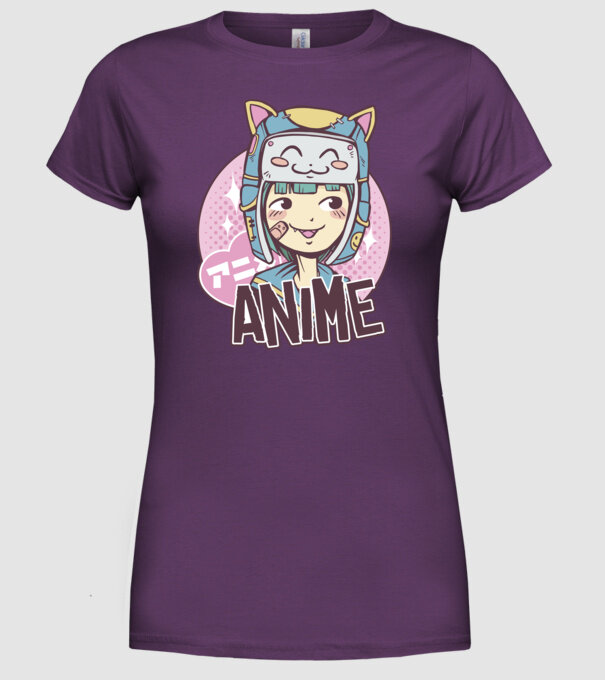 Fată drăguță Anime model mov pe tricou