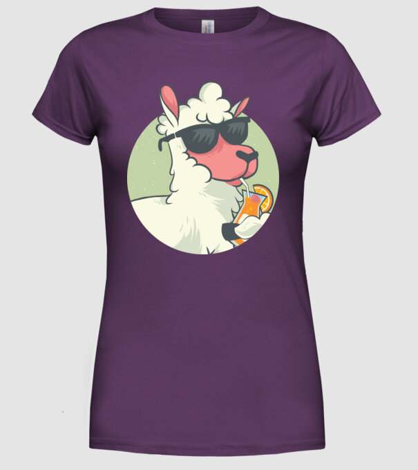Lama drăguț cu cocktail tricou amuzant model mov pe tricou