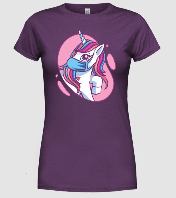 Unicorn drăguț cu mască model mov pe tricou