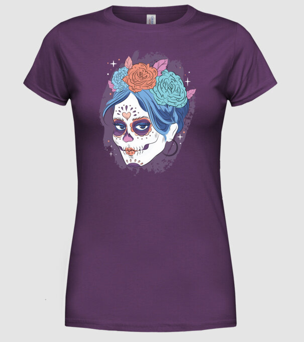 Dia de Los Muertos - Craniu cu flori model mov pe tricou