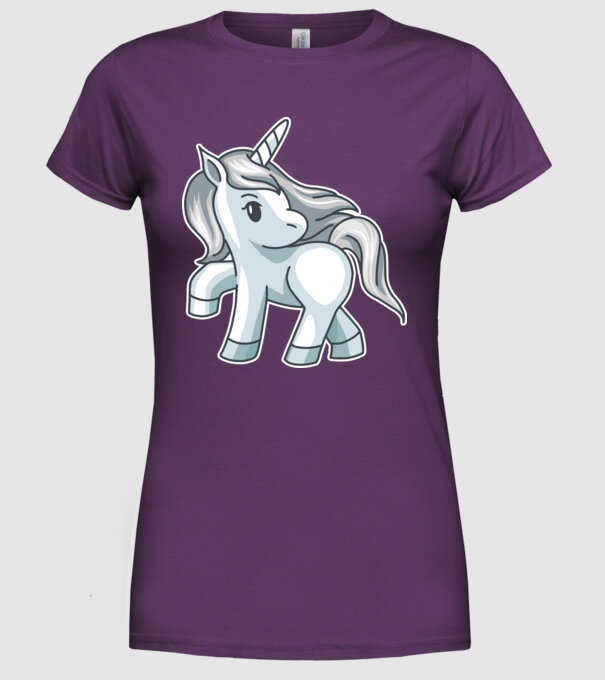 Unicorn de argint model mov pe tricou