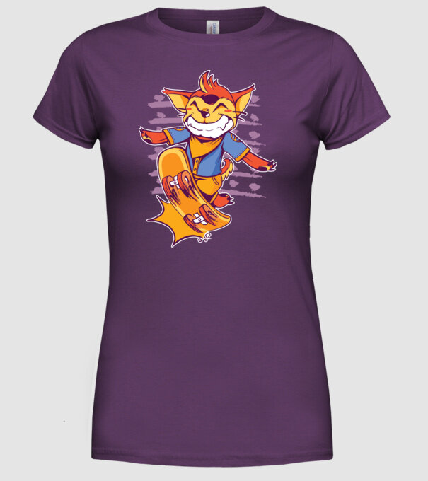 Vulpe Skateboarder model mov pe tricou