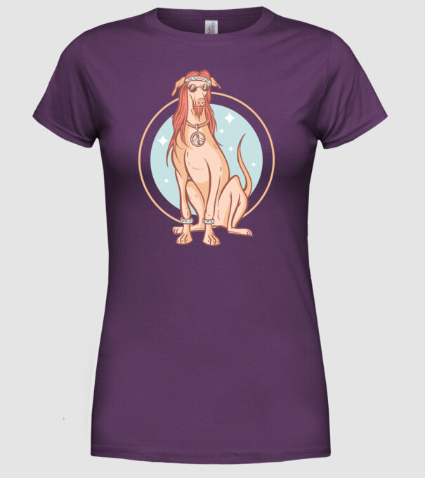 Câine Ogar Hippy model mov pe tricou