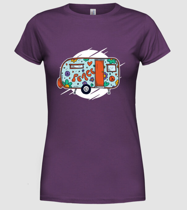 Autorulotă Hippi model mov pe tricou