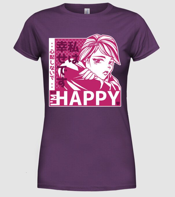'I''m happy fată Anime antisocială' model mov pe tricou