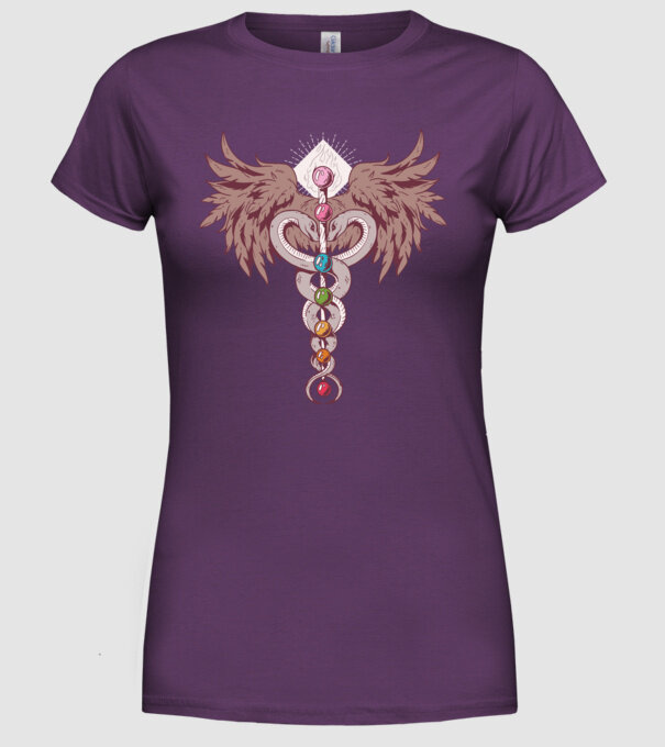 Chakra yoga model mov pe tricou
