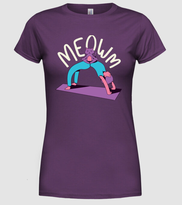 Meowm - Pisică Yoga model mov pe tricou