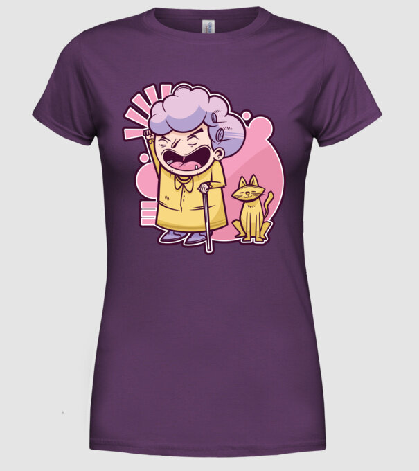 Bunică cu pisică model mov pe tricou