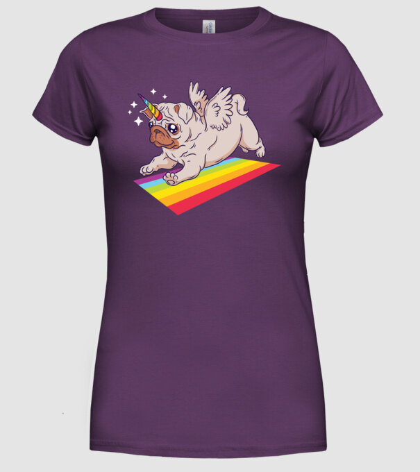 Pugicorn - mops unicorn model mov pe tricou