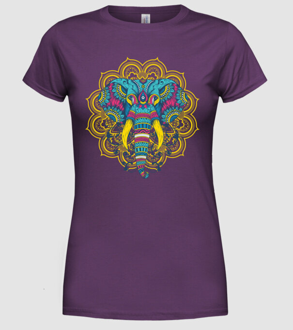 Elefant Mandala Colorat model mov pe tricou