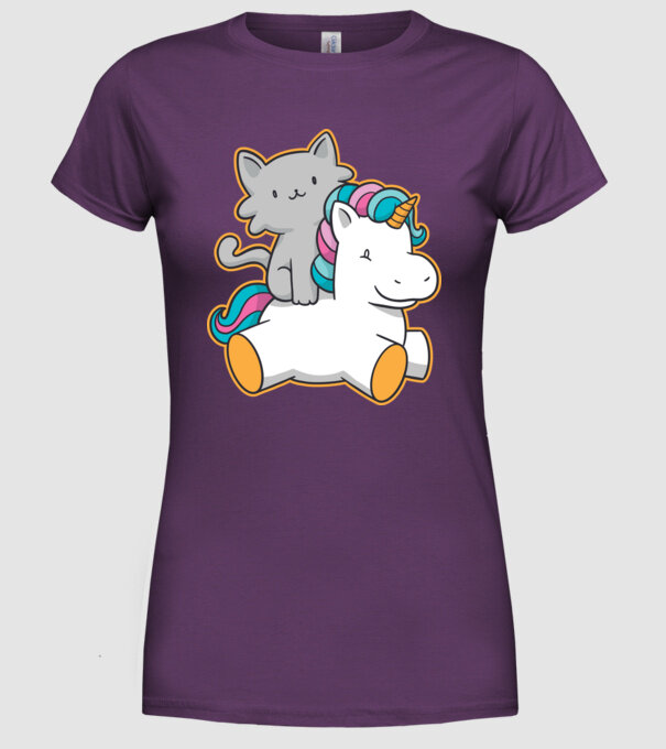 Unicorn Cu pisică model mov pe tricou